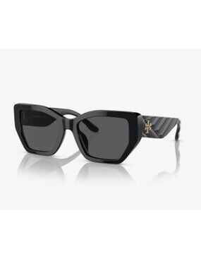NEW TORY BURCH TY7187U Sunglasses Black Gold Logo Polarized Grey Lens w/ Case